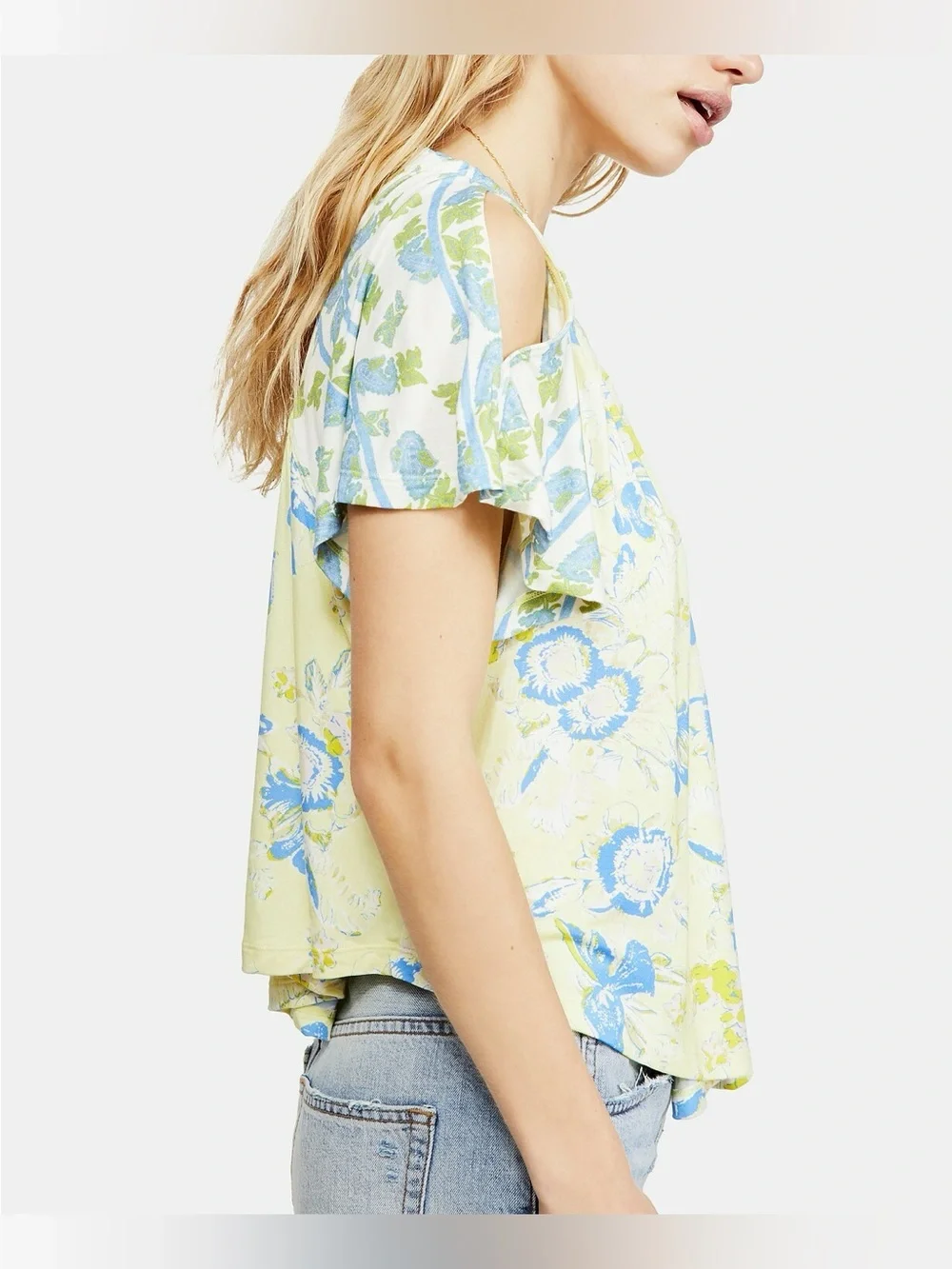 Free People Baja Babe Lemon Gelato Cold Shoulder Top  Size medium